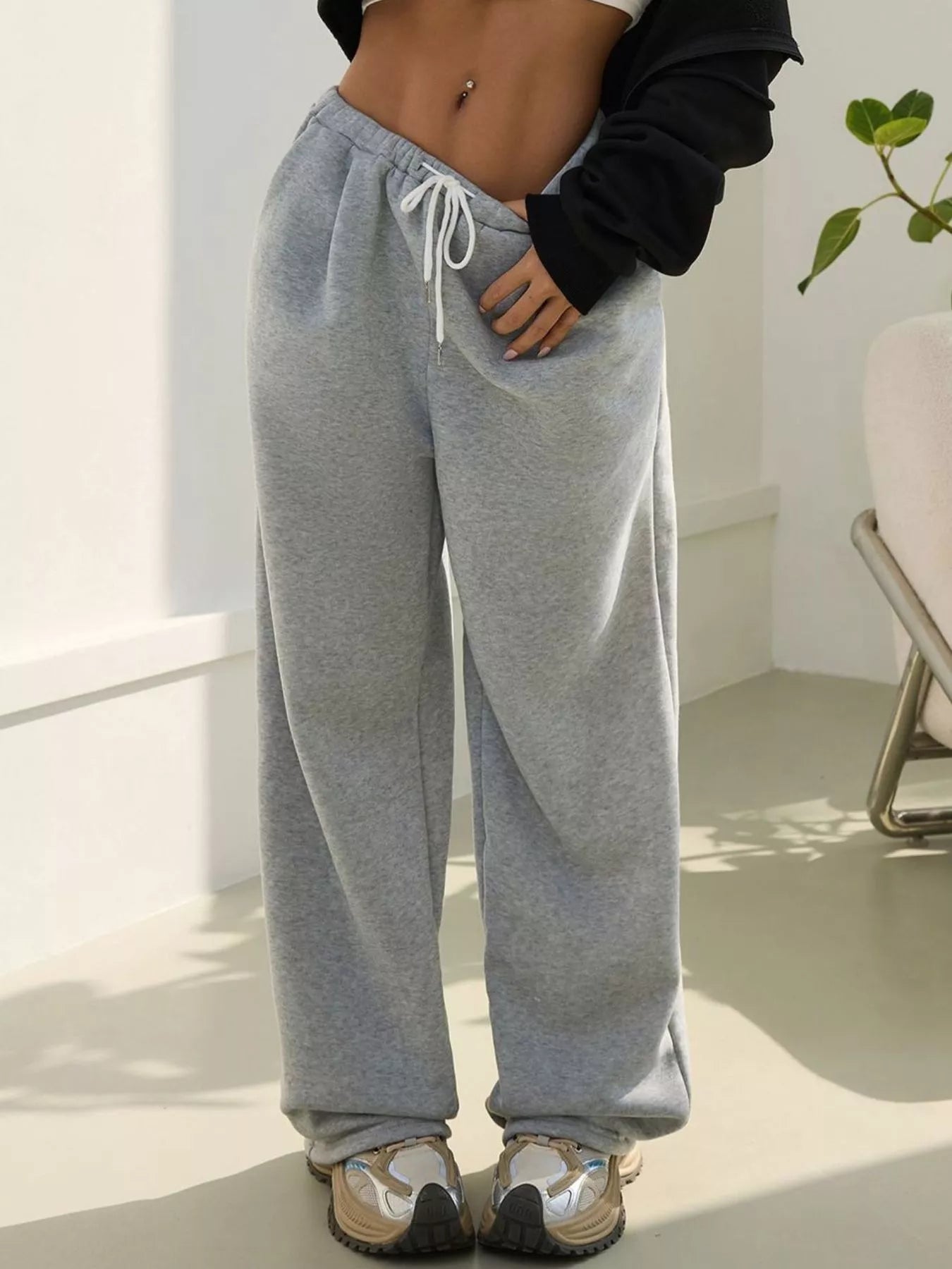 Fashorio Casual Drawstring High Waist Wide Leg Sweatpants