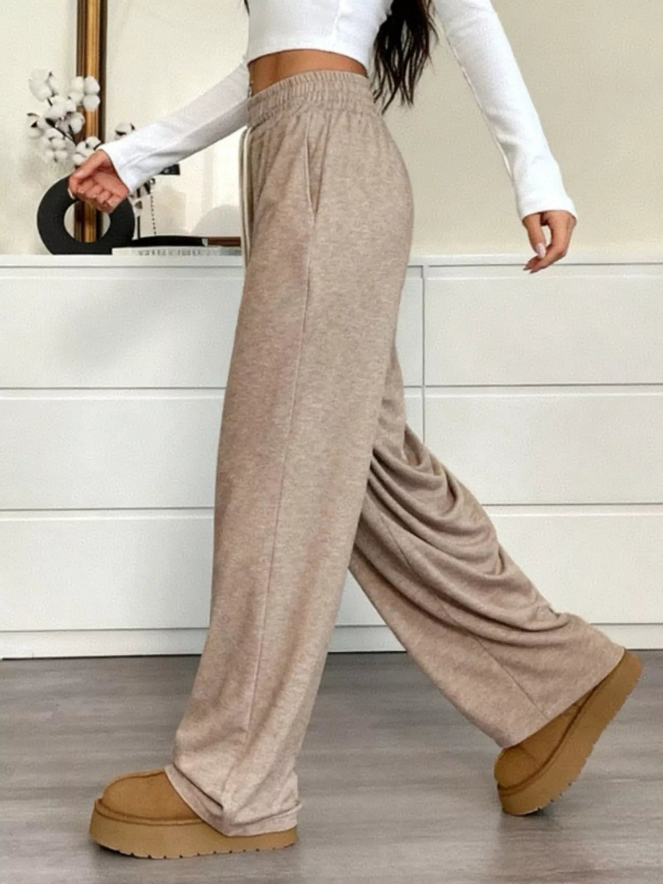 Fashorio Casual Drawstring Waist Wide Leg Pants