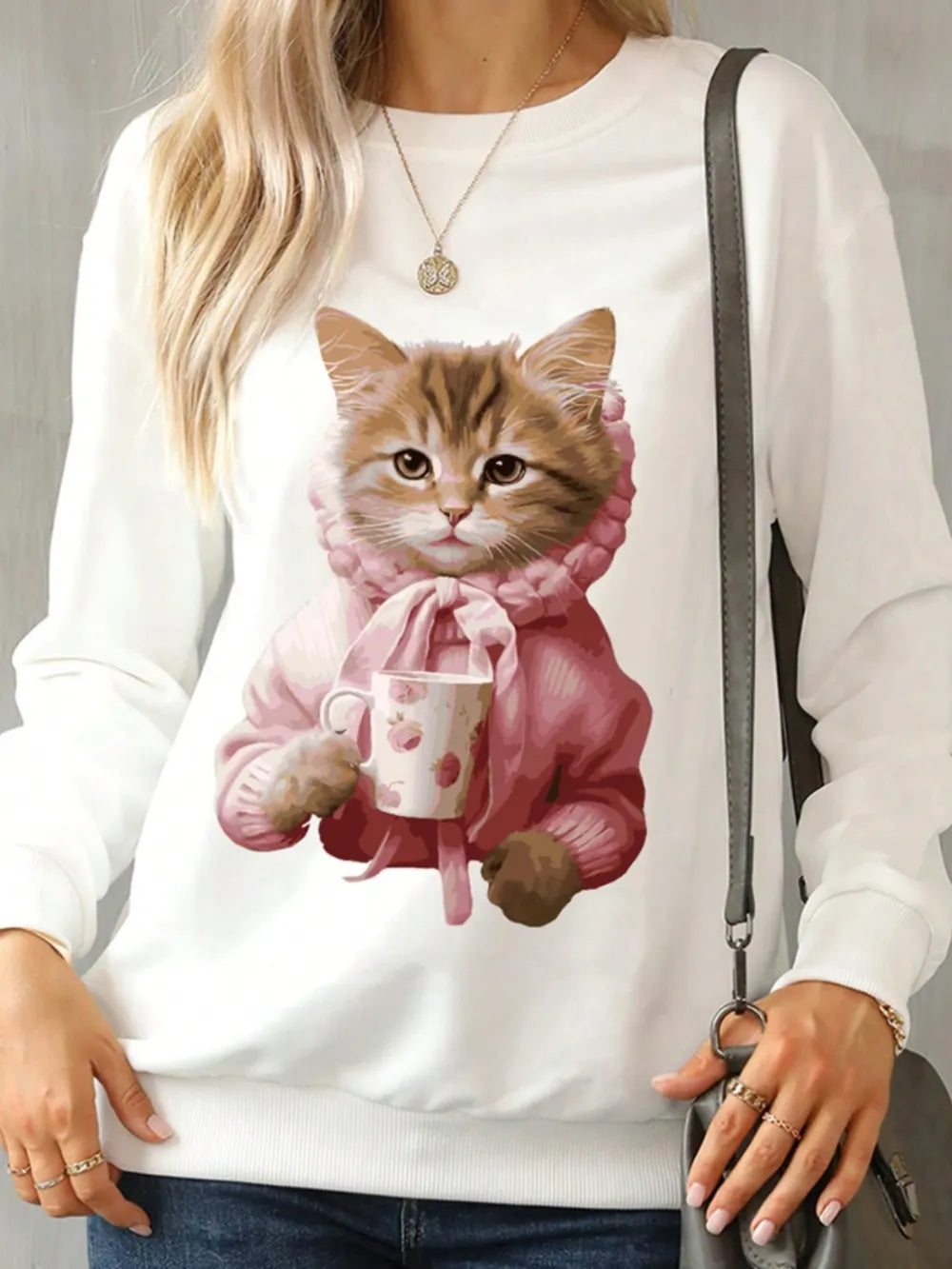 Fashorio Cat Round Neck Long Sleeve Sweatshirt