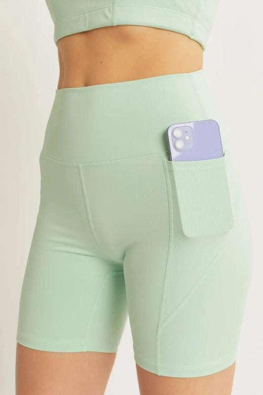 Love Tree High Waist Seam Detail Active Shorts Celery - Fashorio