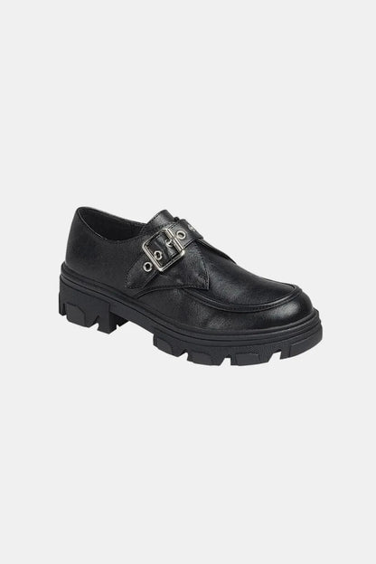 Forever Link Buckled Platform Lug Sole Loafers Charcoal - Fashorio