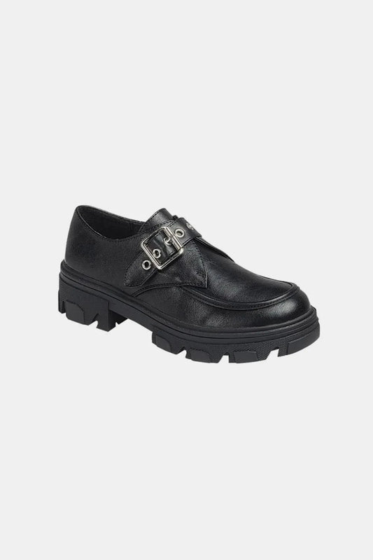 Forever Link Buckled Platform Lug Sole Loafers Charcoal - Fashorio