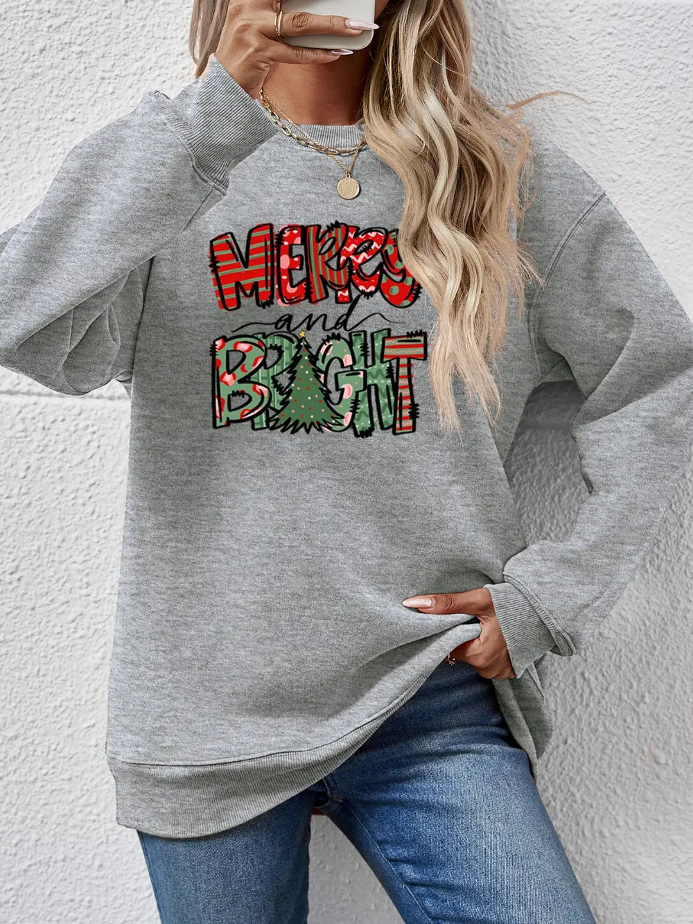 Fashorio Charcoal / S MERRY AND BRIGHT Long Sleeve Sweatshirt