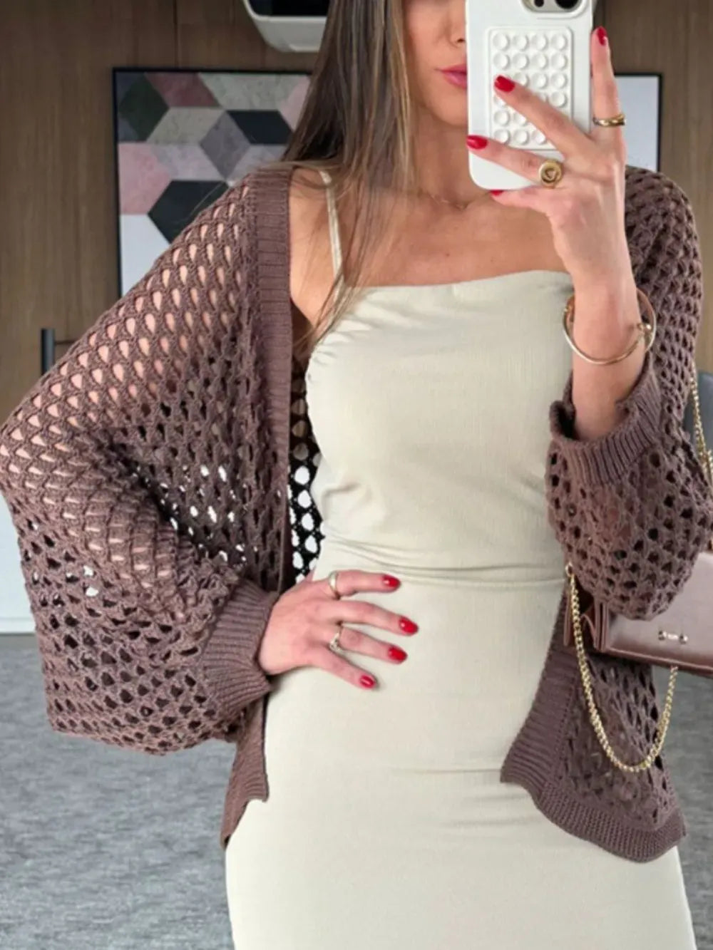 Fashorio Chocolate / S Hollow Out Open Front Cover-Up