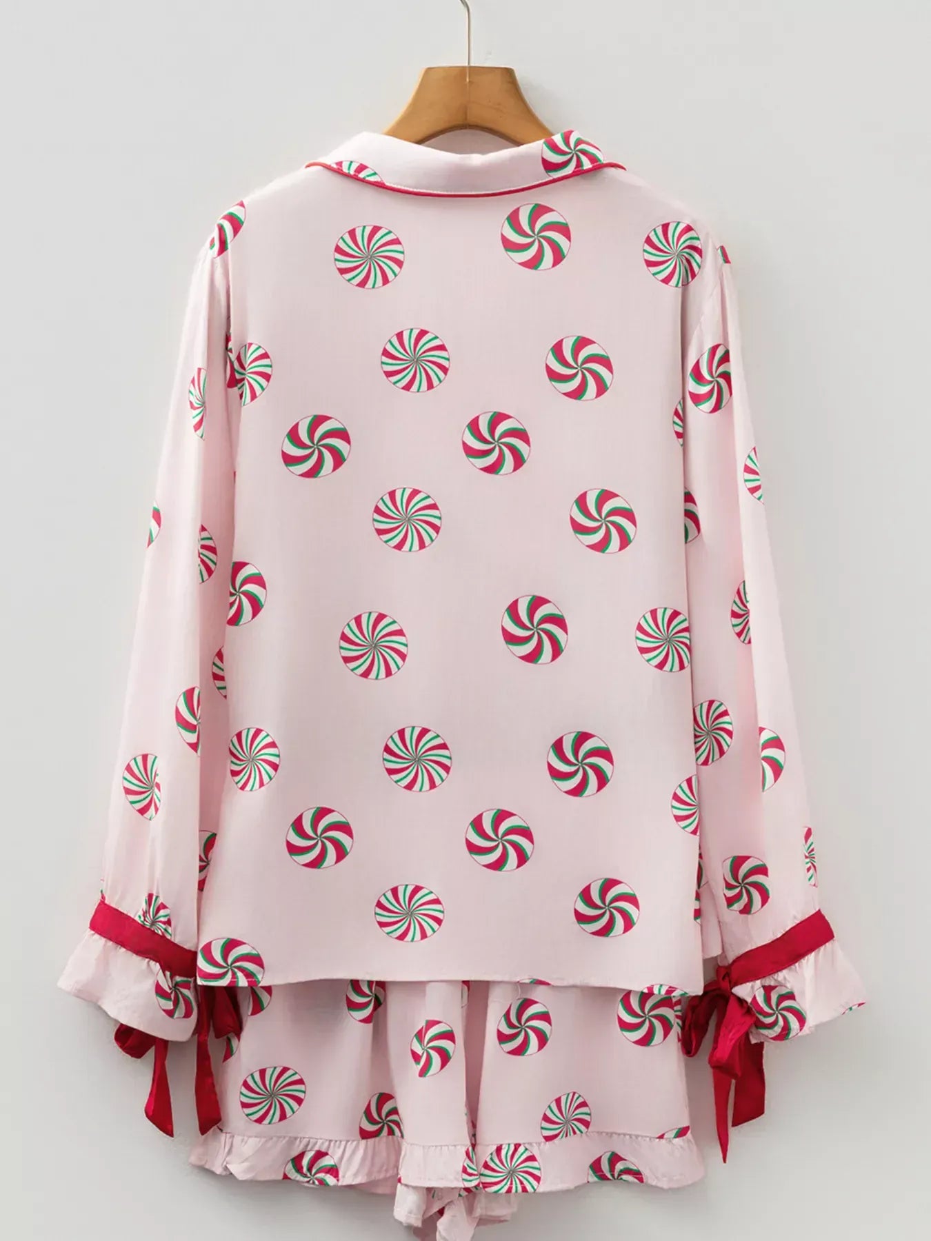 Fashorio Christmas Candy Contrast Trim Bow Knot Top and Shorts 2pcs Pajama Set
