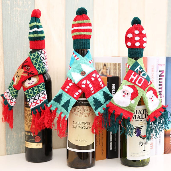 Christmas Hat and Scarf Wine Bottle Decoration - Fashorio