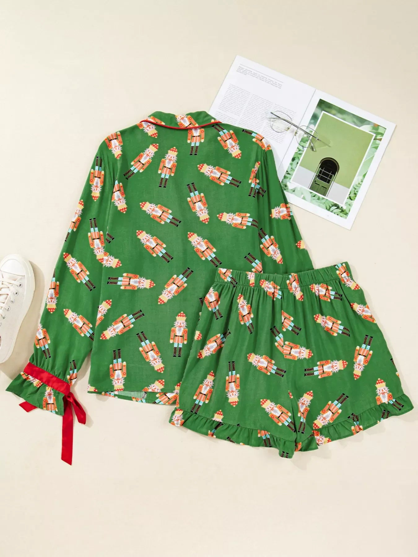 Fashorio Christmas Nutcracker Button Up Top and Shorts Lounge Set