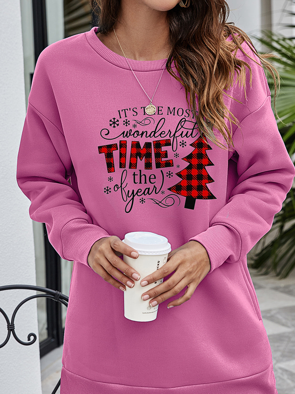 Fashorio Christmas Tree Graphic Drop Shoulder Sweatshirt