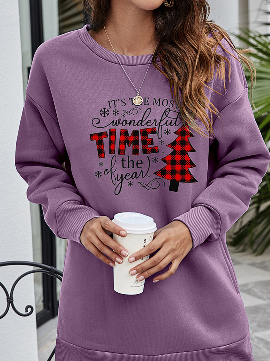 Fashorio Christmas Tree Graphic Drop Shoulder Sweatshirt
