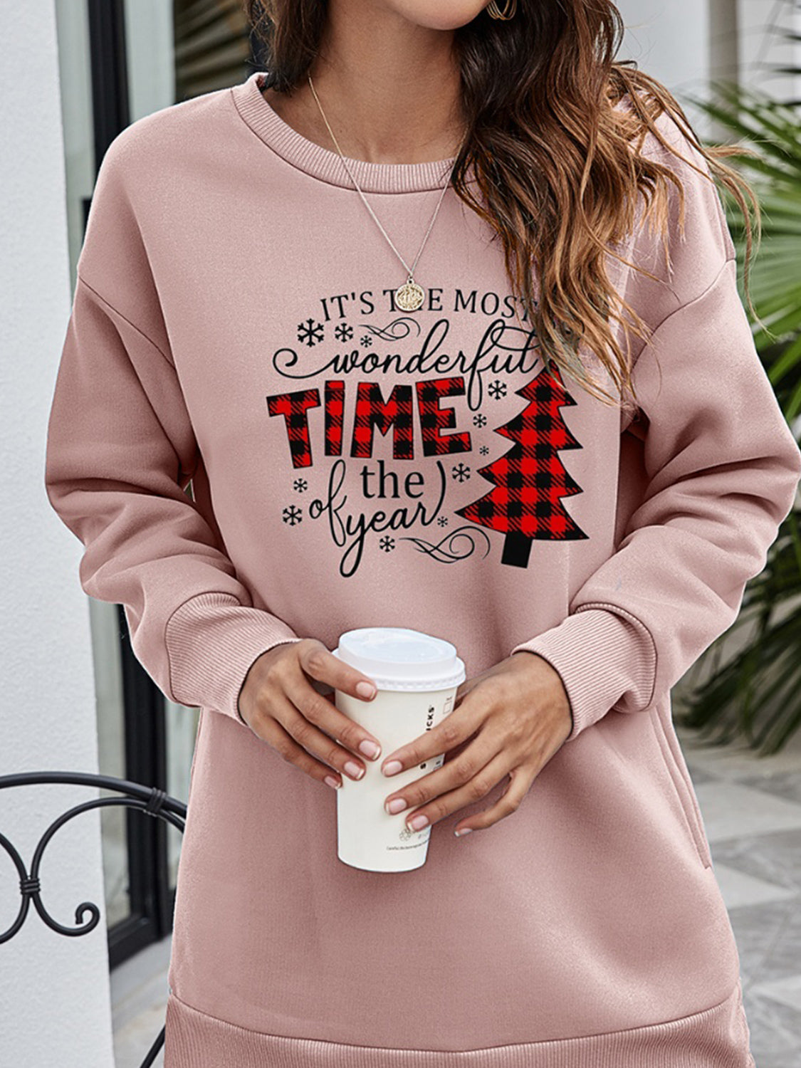 Fashorio Christmas Tree Graphic Drop Shoulder Sweatshirt
