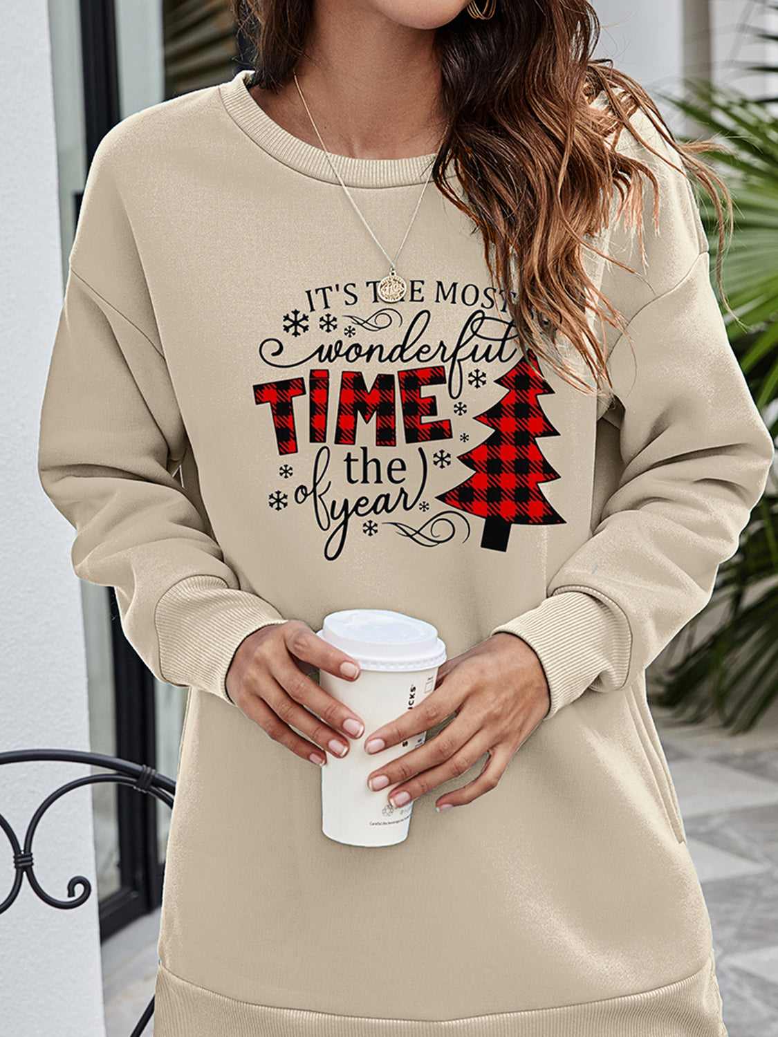 Fashorio Christmas Tree Graphic Drop Shoulder Sweatshirt
