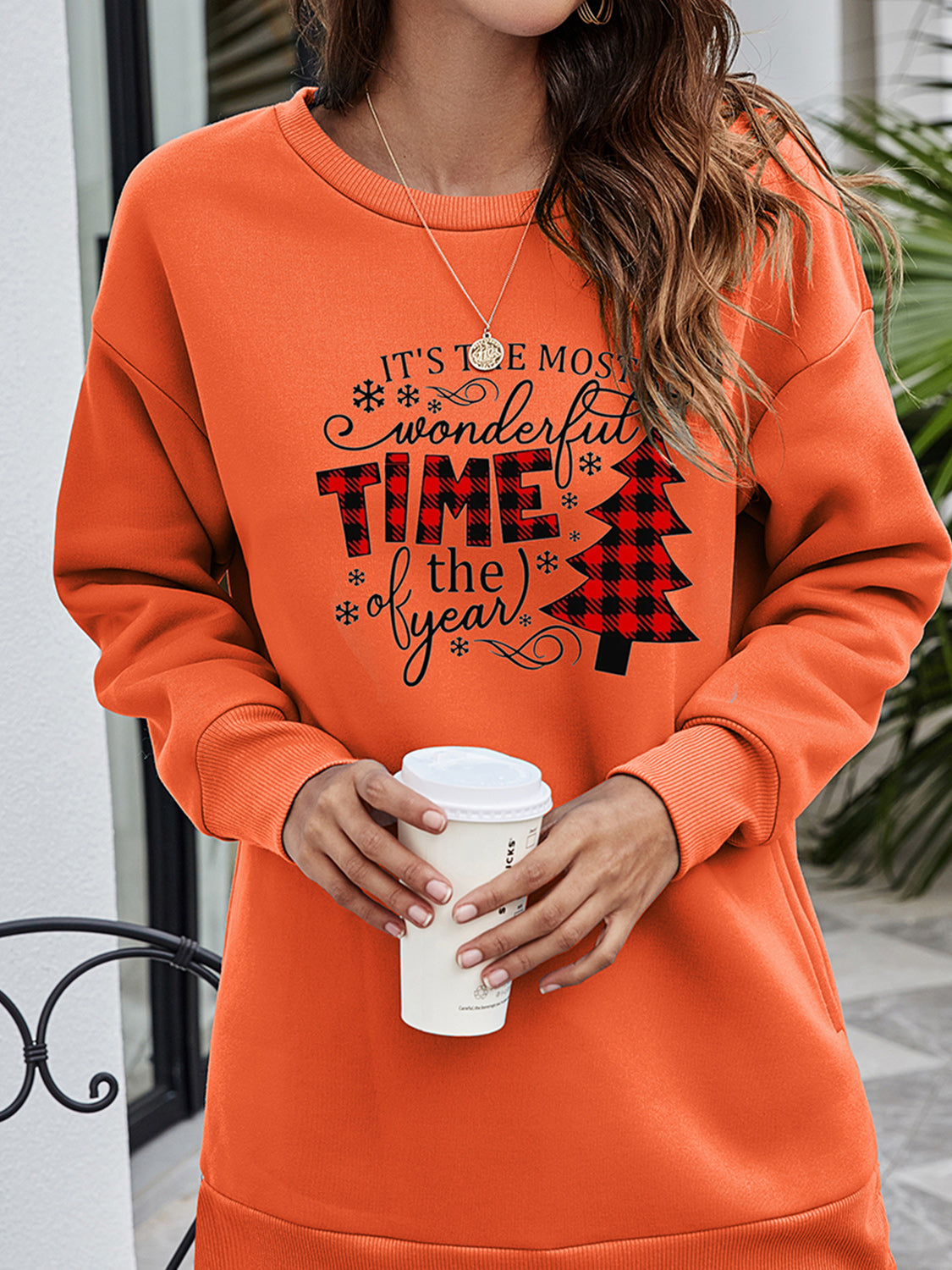 Fashorio Christmas Tree Graphic Drop Shoulder Sweatshirt