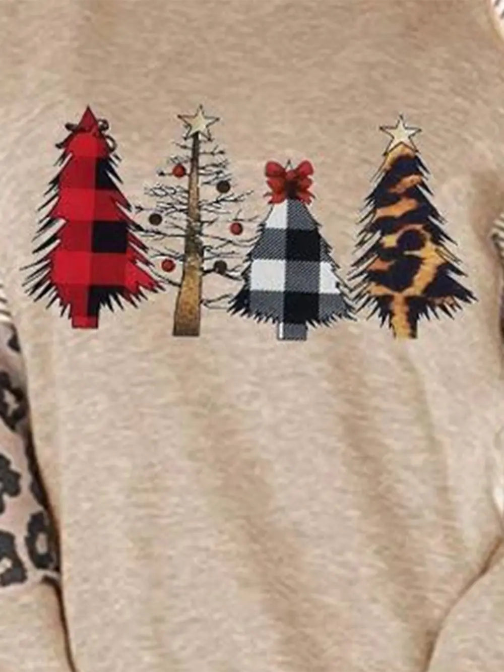 Fashorio Christmas Tree Graphic Striped Long Sleeve Sweatshirt