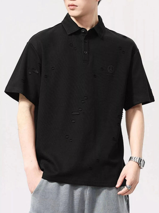 Men's Plus Size Button Detail Short Sleeve Polo Black - Fashorio