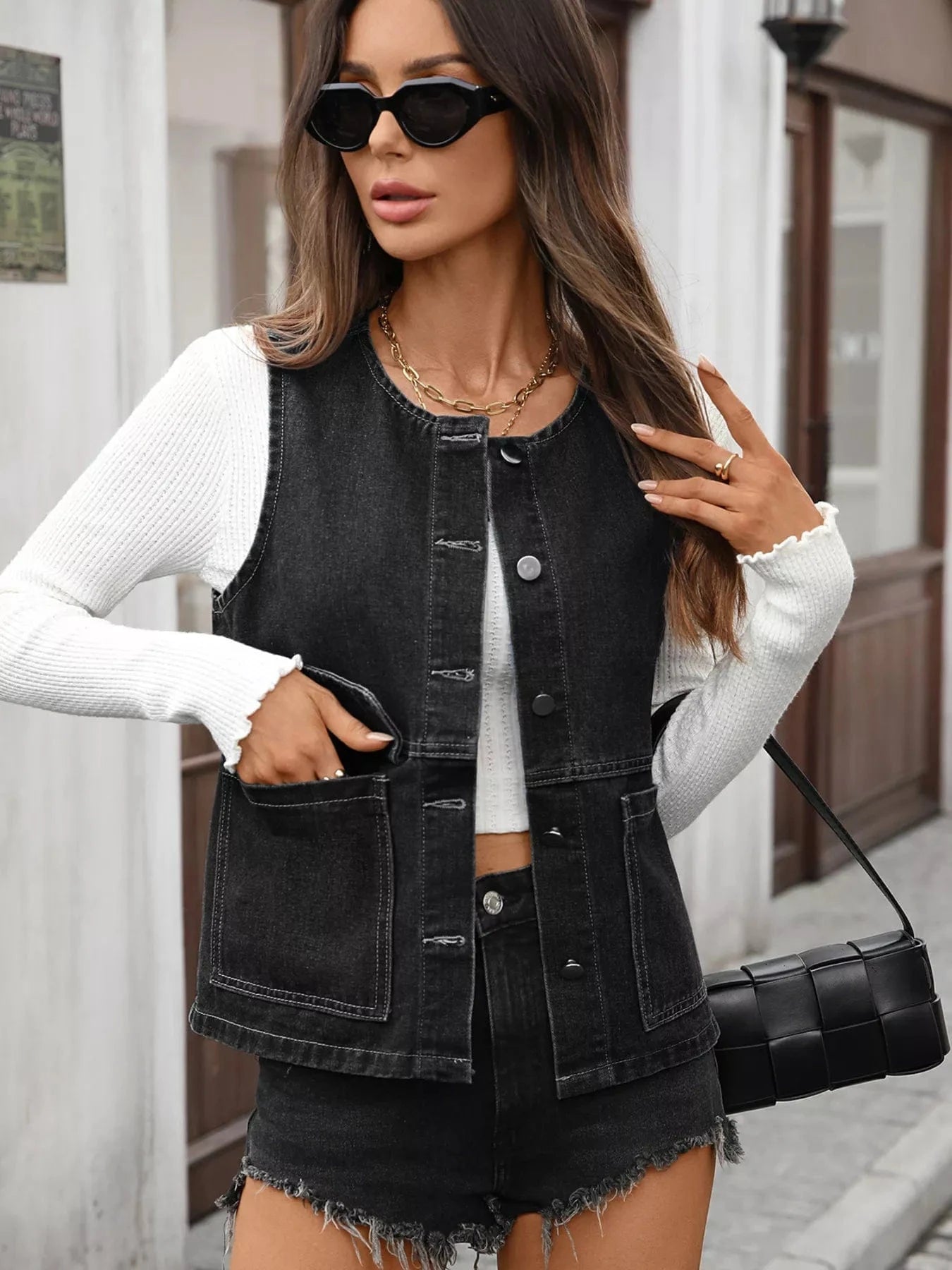 Button Up Denim Vest - Fashorio