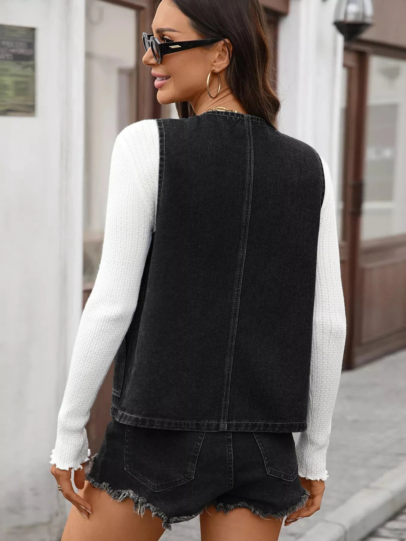 Button Up Denim Vest - Fashorio