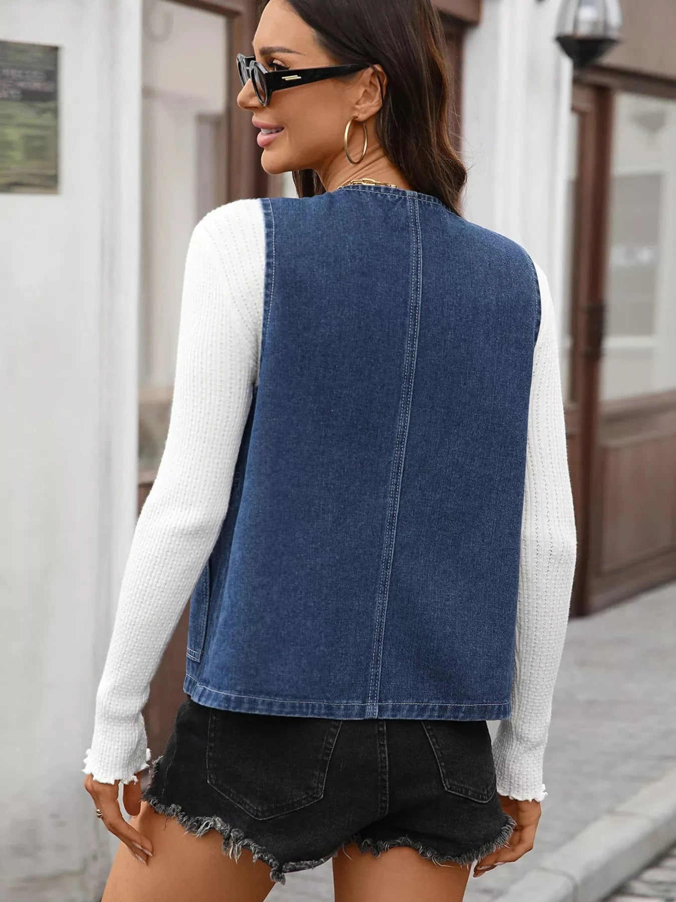 Button Up Denim Vest - Fashorio