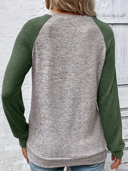 Color Block Raglan Long Sleeve T Shirt - Fashorio