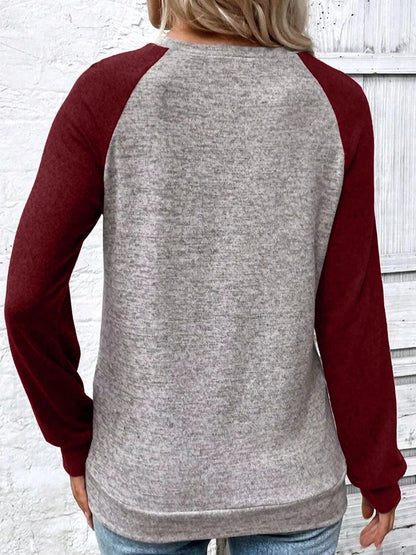 Color Block Raglan Long Sleeve T Shirt - Fashorio