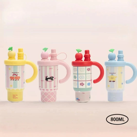 Colorful Cartoon Water Bottles with Straw and Handle - Fashorio
