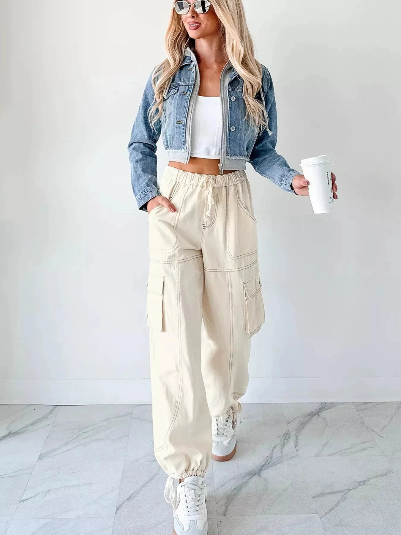 Distressed Zip Up Cropped Hooded Denim Jacket - Fashorio