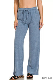 Zenana Ribbed Drawstring Lounge Pants DUSTY BLUE - Fashorio