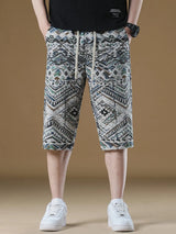 Men's Plus Size Printed Loose Fit Shorts French Blue - Fashorio