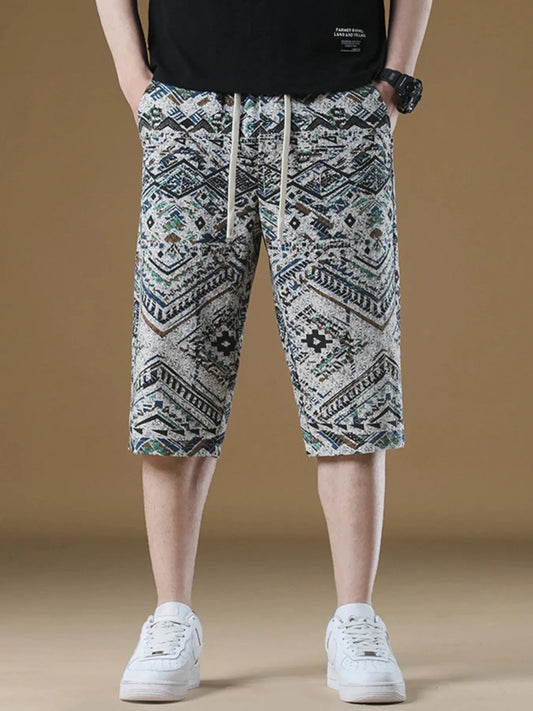Men's Plus Size Printed Loose Fit Shorts French Blue - Fashorio
