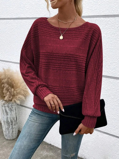 Full Size Round Neck Long Sleeve Top - Fashorio