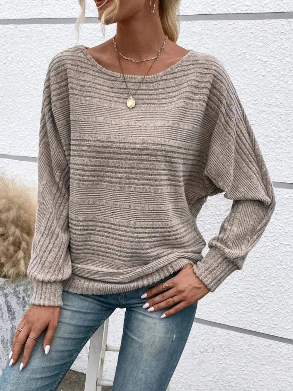 Full Size Round Neck Long Sleeve Top - Fashorio