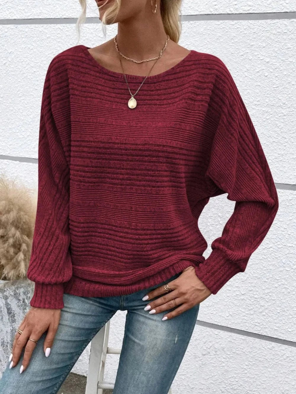 Fashorio Clothing & Accessories Full Size Round Neck Long Sleeve Top