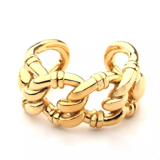 18K Gold-Plated Chain Link Open Ring Gold - Fashorio