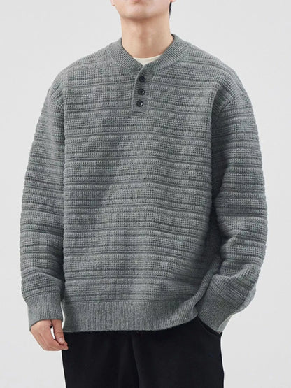 Men's Plus Size Button Detail Long Sleeve Sweater Gray Green - Fashorio