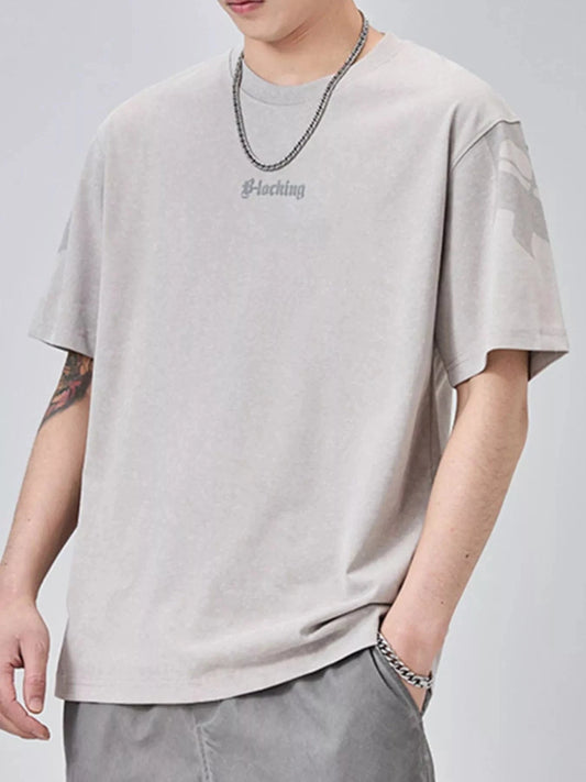 Men's Plus Size Round Neck Short Sleeve T-Shirt Gray - Fashorio