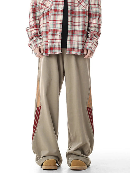 Men's Plus Size Side Striped Relaxed Fit Casual Pants Khaki - Fashorio