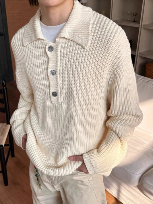 Men's Button Detail Long Sleeve Sweater - Fashorio