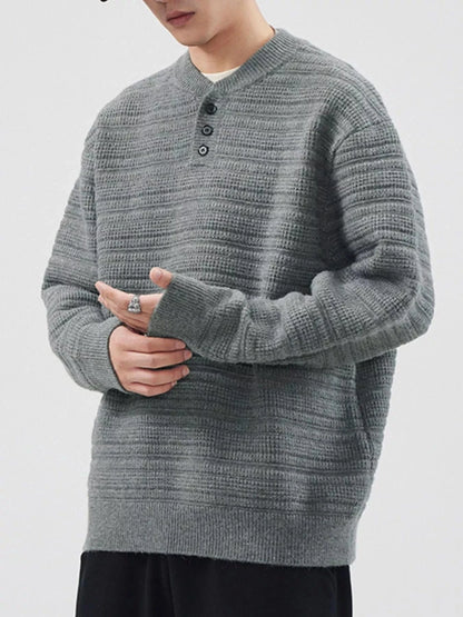 Men's Plus Size Button Detail Long Sleeve Sweater - Fashorio