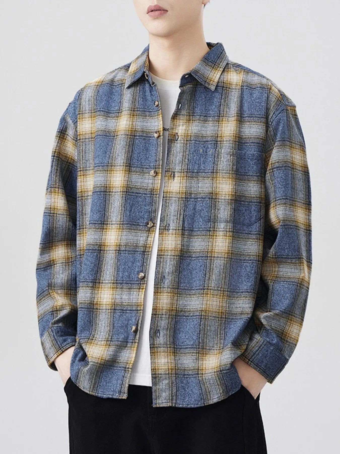 Men's Plus Size Plaid Button Up Long Sleeve Shirt - Fashorio