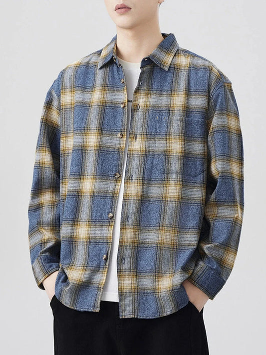 Men's Plus Size Plaid Button Up Long Sleeve Shirt - Fashorio