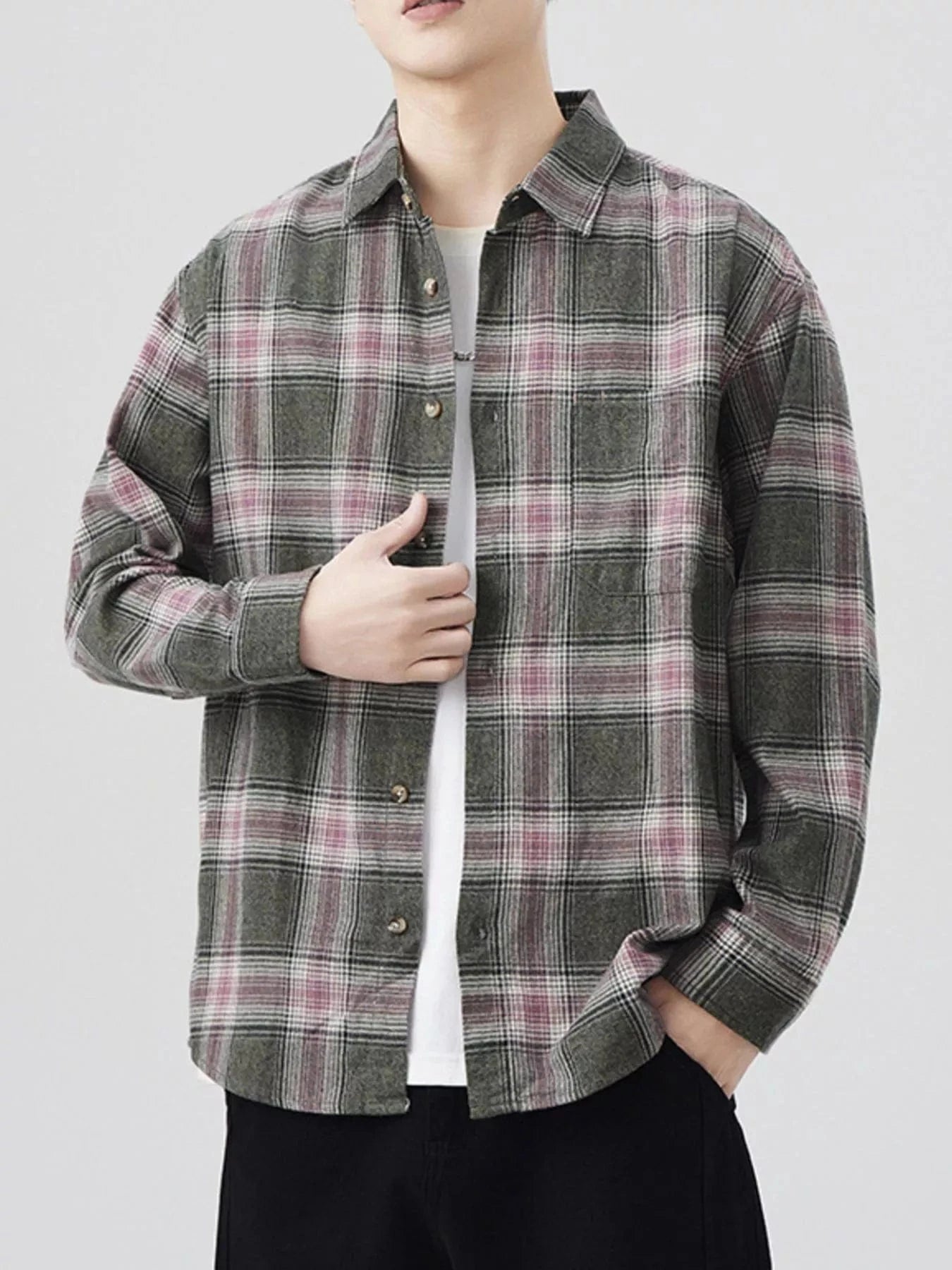 Men's Plus Size Plaid Button Up Long Sleeve Shirt - Fashorio