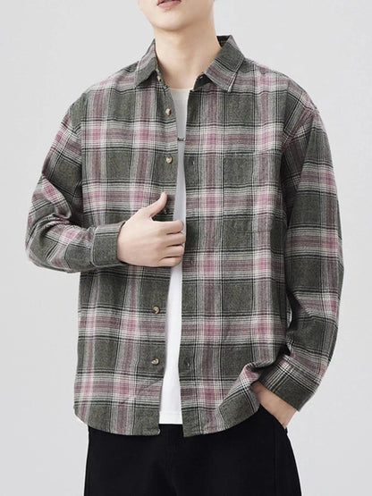 Men's Plus Size Plaid Button Up Long Sleeve Shirt - Fashorio