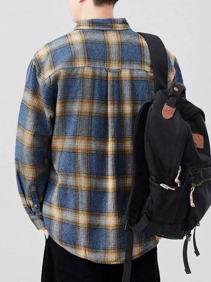 Men's Plus Size Plaid Button Up Long Sleeve Shirt - Fashorio