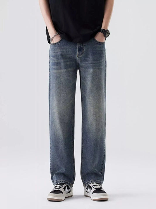 Men’s Relaxed Fit Vintage Wash Jeans – Classic Casual Denim - Fashorio
