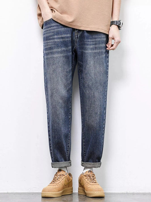 Men’s Straight Fit Jeans – Washed Cotton Stretch Denim - Fashorio