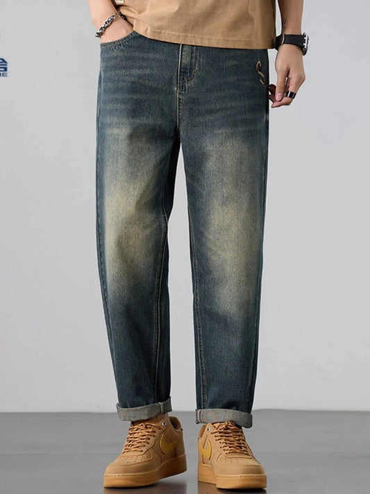Men’s Straight Leg Jeans – Washed Denim Classic Fit - Fashorio