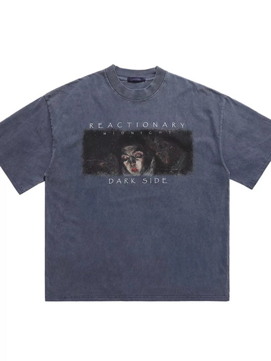 Men's Graphic Round Neck Short Sleeve T-Shirt Navy Blue - Fashorio