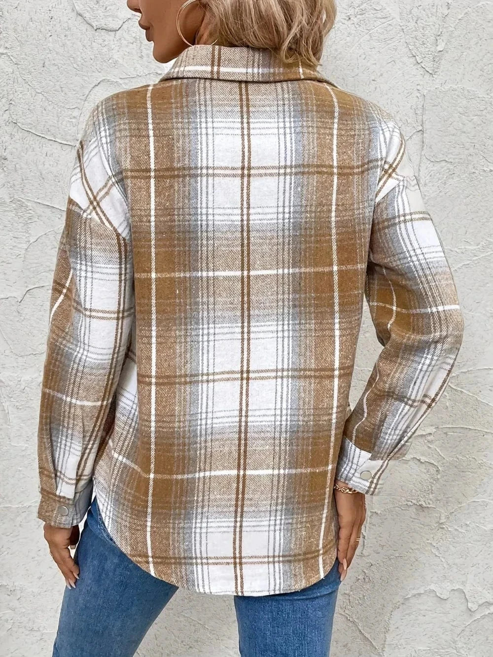 Fashorio Clothing & Accessories Plaid Collared Neck Half Zip Long Sleeve Top