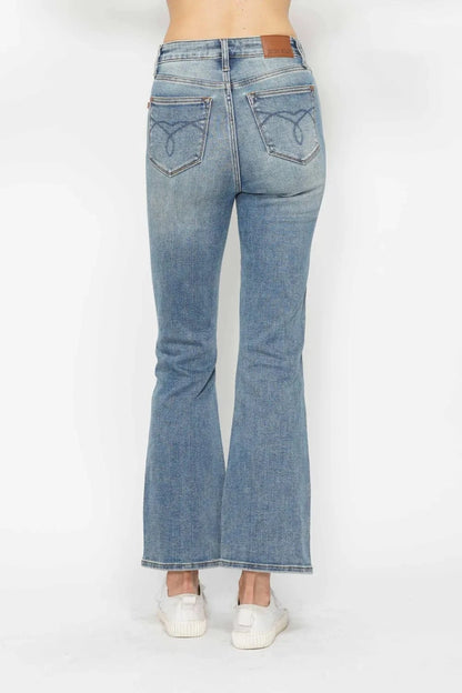 Plus Size Bootcut Jeans with Tummy Control & Embroidered Pockets - Fashorio