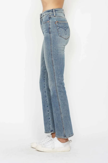 Plus Size Bootcut Jeans with Tummy Control & Embroidered Pockets - Fashorio