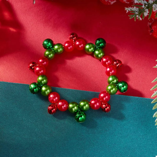 Christmas Holiday Beaded Bell Bracelet Red One Size - Fashorio